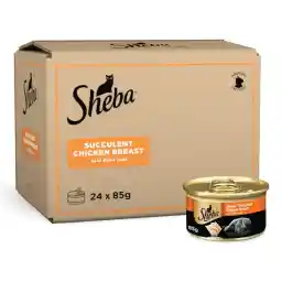 Sheba Cat Food Succulent Chicken Breast Can, from Natural Chicken Plus Essential Vitamins and Minerals this Sheba Wet Food is Made with a Grain Free Formula Suitable for Sensitive Cats, Pack of 24x85g