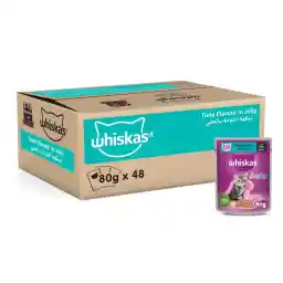 Whiskas Junior Tuna in Jelly, Wet Kitten Food Mega Pack of 40+8, 80g Pouch, for Kittens from 2 to 12 months, for a Complete Nutrition