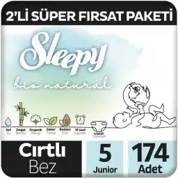 Sleepy Bio Natural 2'li Fırsat Paketi Bebek Bezi 5 Numara Junior 174 Adet Cırtlı Bez