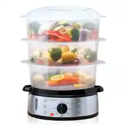 alpina Stoomkoker - 230V/800W - 3-Laags Food Steamer - BPA-Vrij - Vaatwasser Bestendig - 0 tot 60 Minuten - 9 Liter Inhoud - Grijs