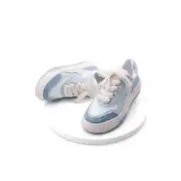 Marjin Women's High Sole Sneakers Linen Fabric Lace-Up Sports Shoes Corken Blue Denim