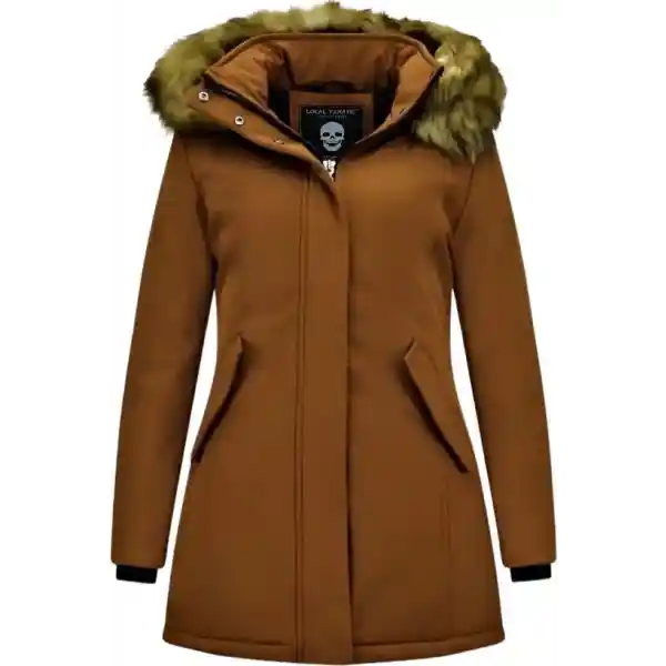 Gewatteerde Jas Dames - Winterjas Dames Bontkraag - Slim Fit - 0681 - Bruine Jas