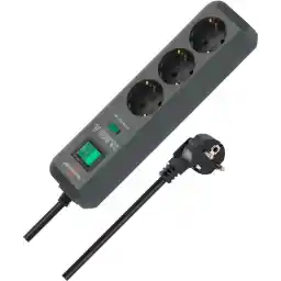 Brennenstuhl Eco-Line, 3-Way Socket Strip with Surge Protector (with Switch and 1.5 m Cable - Especially Power-Saving); Colour: Anthracite
