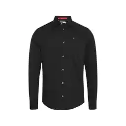 Tommy Hilfiger Men's Brand Logo Stretch Cotton Half-Lined Collar Stylish Looking Black Shirt Suitable for Daily Use