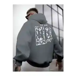 Altamira Erkek Duman Gri Sırt NY Baskılı Kapüşonlu Sweatshirt