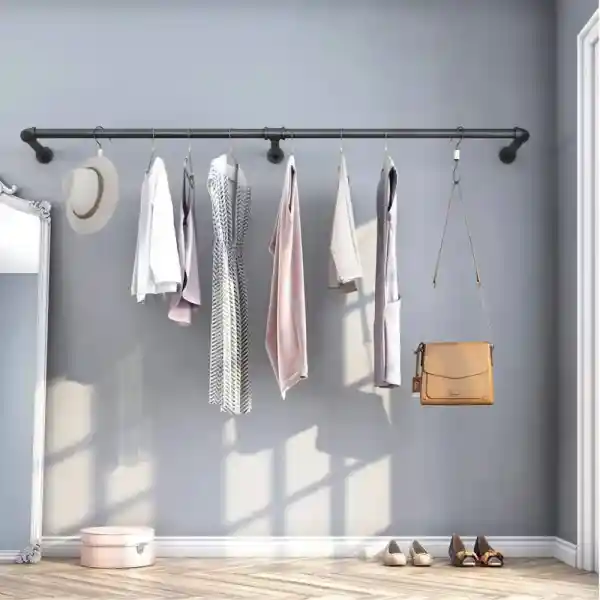 WISFOR Schwerlast Garderobenstange Kleiderstangen Industrie Garderobenständer Wandmontage 90/135/180cm verstellbar mit 3 Haken