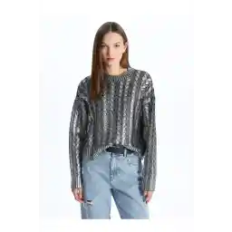 LC Waikiki Crew Neck Self-Patterned Long Sleeve Women's Metallic Knitwear Sweater