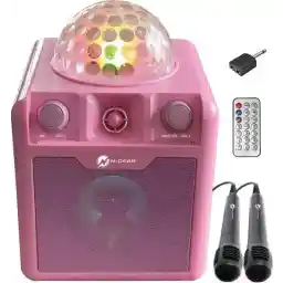 N-GEAR Disco Block 410 - Bluetooth Speaker - Karaokeset - Partybox met 2 Microfoons - Roze