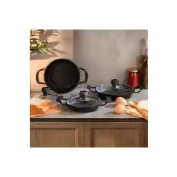 Schafer Crystal 3-Piece Cast Iron Sahan Set 6 Pieces-black