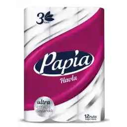 Papia 3 Katlı Ultra Emici & Dayanıklı 12'li Kağıt Havlu (1 x 12 Rulo)