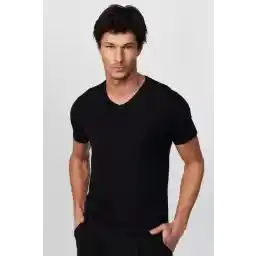 Tudors Men's V-Neck Black T-Shirt - Flexible, Lycra Cotton Slim Fit