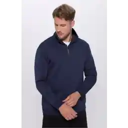 Tudors Unisex Relax Fit Rahat Kesim Pamuklu Içi Polarlı Yarım Fermuarlı Lacivert Dik Yaka Sweatshirt