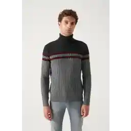 Avva Men's Anthracite Full Turtleneck Wool Sweater A22Y5021