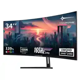 Minifire 34-Inch UWQHD Curved Gaming Monitor, 165 Hz (DP), 3440 x 1440, Curved 1500R, 1 ms (MPRT), 100 Hz (HDMI), AMD FreeSync, VA Panel, 2xHDMI 2.1(TMDS)/1xDP 1.4 Ports (MFG34C5Q DP Cable Included)