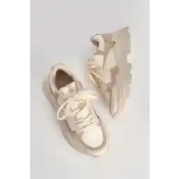 Marjin Women's Sneakers Thick Sole Lace-Up Sports Shoes Gonlez Beige