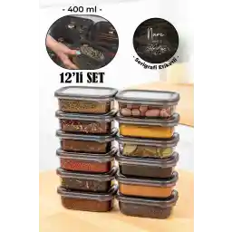 VIENEV Set of 12 Peggy Rectangular Spice Storage Containers with White Screen Printing Label 400 ml Anthracite