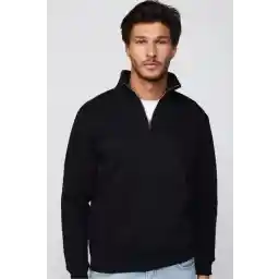 Tudors Unisex Relax Fit Rahat Kesim Pamuklu Içi Polarlı Yarım Fermuarlı Siyah Dik Yaka Sweatshirt