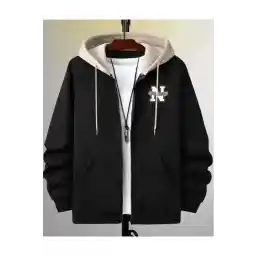 Altamira Erkek Parçalı Renk Siyah New York Baskılı Kapüşonlu Fermuarlı Hırka