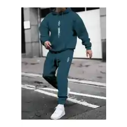 Altamira Erkek Petrol Mavi Dikey Baskılı Oversize Kapşonlu Eşofman Takımı