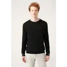 Avva Men's Black Crew Neck Soft Button Knitwear Sweater A31Y5108