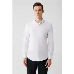 Avva Men's White Classic Collar Wafered Cotton Shirt E 002068