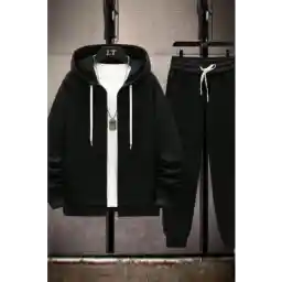Altamira Erkek Siyah Kapşonlu Ceket Eşofman Takımı
