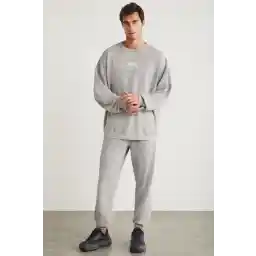 GRIMELANGE Alex Men's Knitted Crew Neck Relaxed Fit Elasticated Leg Light Gray Tracksuit Set