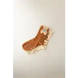 Katia & Bony Kadın Teddy Bear Desenli 2'li Soket Çorap Ekru- Kahverengi