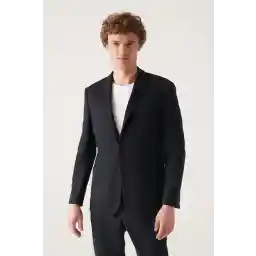 Avva Men's Navy Blue Knitted Flexible Unlined Jacket E 004001