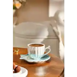 Emsan Oyster Porcelain Coffee Cup Set for 2 Persons Blue 90 Ml