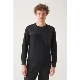 Avva Men's Black Crew Neck Raised 3 Thread Sweatshirt A22Y1221