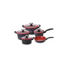 NEOFLAM ,De_chif,Cooking Set of 9 Pcs,Glass lid,forged aluminum,Red & Black Marble