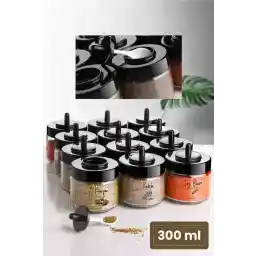 Vienev Siyah Serigrafi Etiketli 12 Adet Kapağı Kendinden Kaşıklı Baharatlık Seti Kısa