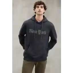 GRIMELANGE Egbert Men's Fleece Inside College Printed Hooded Corded Anthracite Sweatshirt