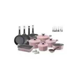 NEOFLAM ,POTE,Cooking Set of 25Pcs,Cast Aluminum,Nonstick Ecolon Coating,Pink Marble