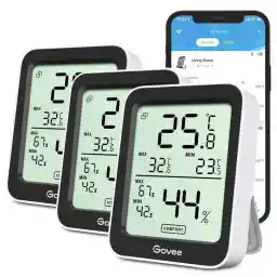 Govee Thermometer Hygrometer, Mini LCD Digital Temperature Humidity Meter with Notification Alarm, Precise Hygrometer Temperature, Data Storage for Greenhouse Wine Cellar (3 Pack)