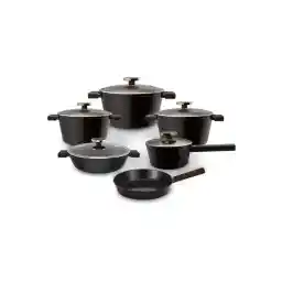 NEOFLAM ,Noblesse,Cooking Set of11Pcs,Glass lid,forged aluminum,Black & Gold Brown.