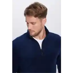 Tudors Unisex Standart Fit Rahat Kesim Tüylenme Yapmayan Soğuk Geçirmez Lacivert Dik Yaka Polar Sweatshirt