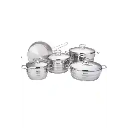 Astra 9-piece Cookware Set - 18/10 Cr-ni Stainless Steel - 3 Deep Pots - 1 Low Pot - 1 Frypan