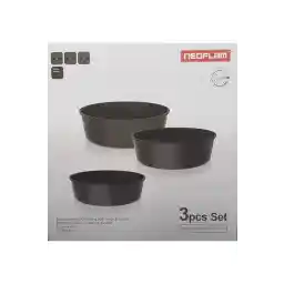NEOFLAM ,Midas,Round Ovenware Set of 3pcs,non stick cast Aluminum,(Round 24,26,28 CM),Black Marble