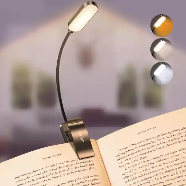 Gritin Leeslamp Boekklem, USB C Oplaadbare Boeklamp met 16 LEDs, 3 Kleurentemperatuurmodi (Wit/Amber/Gemengd), Oneindige Helderheid klemlamp, 360° Flexibel voor Nachtlezen in Bed