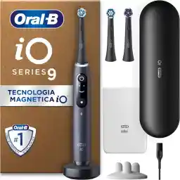 Oral-B iO Series 9 Plus Edition Electric Toothbrush, Plus 3 Replacement Toothbrush Heads, 7 Cleaning Modes for Dental Care, Charging Travel Case, Designed by Braun, Black Onyx