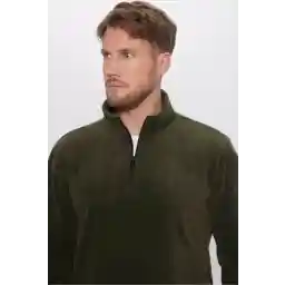 Tudors Erkek Standart Fit Rahat Kesim Tüylenme Yapmayan Soğuk Geçirmez Koyu Haki Dik Yaka Polar Sweatshirt