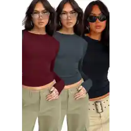 Know Bordo Siyah Füme Bisiklet Yaka Basic Uzun Kollu Body 3lü Set