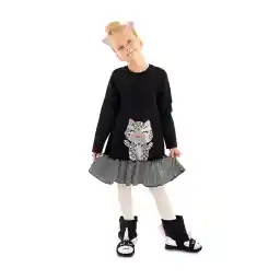 Denokids Girl's Black Silver Leopard Ruffle Dress