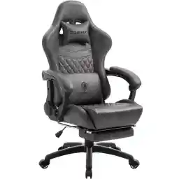Dowinx Office Chair, Gaming Chair, Computer Chair, Desk Chair, Recliner Chair, Extendable Ottoman, Medieval European PU Leather, Lower Back Massage Function, Back Pain Relief, Adjustable Lumbar Support, Gray