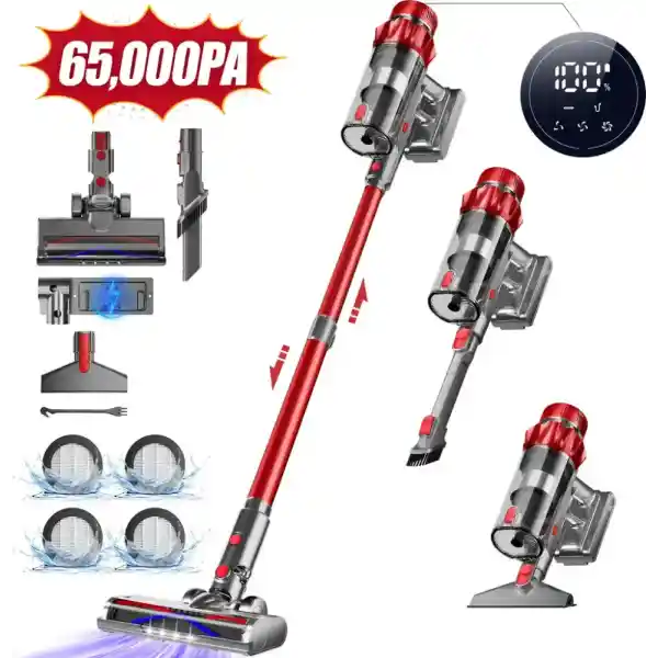 Aiibot Akku Staubsauger,65000Pa/600W/70Mins Staubsauger Kabellos mit Smart Display,Staubsauger mit Anti-Verhedderung-Bürste,drei Gänge,1.8L