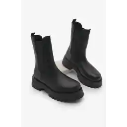 Marjin Kadın Kalın Taban Elastik Yan Bantlı Günlük Bot Zemes Siyah