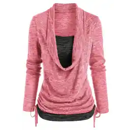 Space Dye Print Long Sleeves Draped Cinched Faux Twinset T-shirt