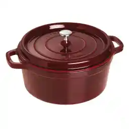 Staub Koket/Rosto Tenceresi Yuvarlak Kapaklı (28 Cm, 6,70 L, İndüksiyon Uyumlu, Tencerenin İç Kısmında Mat Siyah Emayeli) Nar